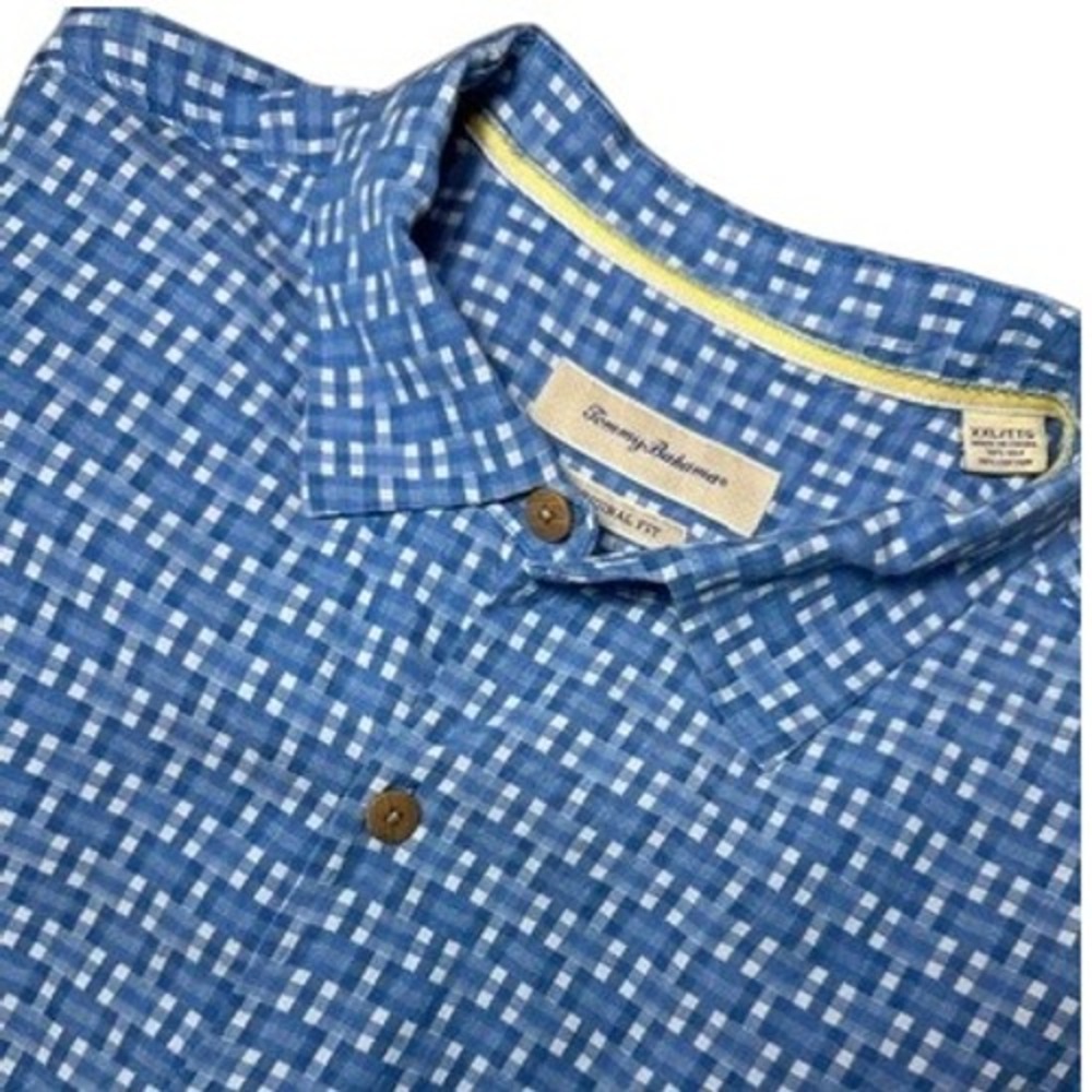 Tommy Bahama Original Fit Silk Blend Blue Plaid Button Down Shirt Mens XXL / TTG